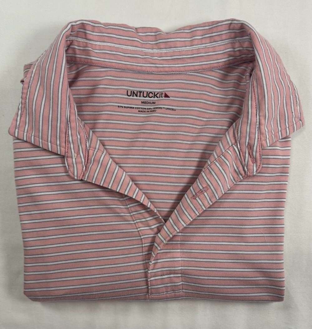 Untuckit Polo Shirt Size Medium Pink Striped Cotton